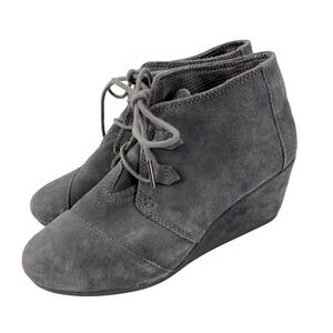 TOMS Desert Wedge Bootie Women's 9.5 Gray Suede Lace Up Ankle Boot